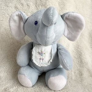 Vintage Animal Fair Blue Elephant Rattle Baby Lovey Plush Toy with Bib 9"